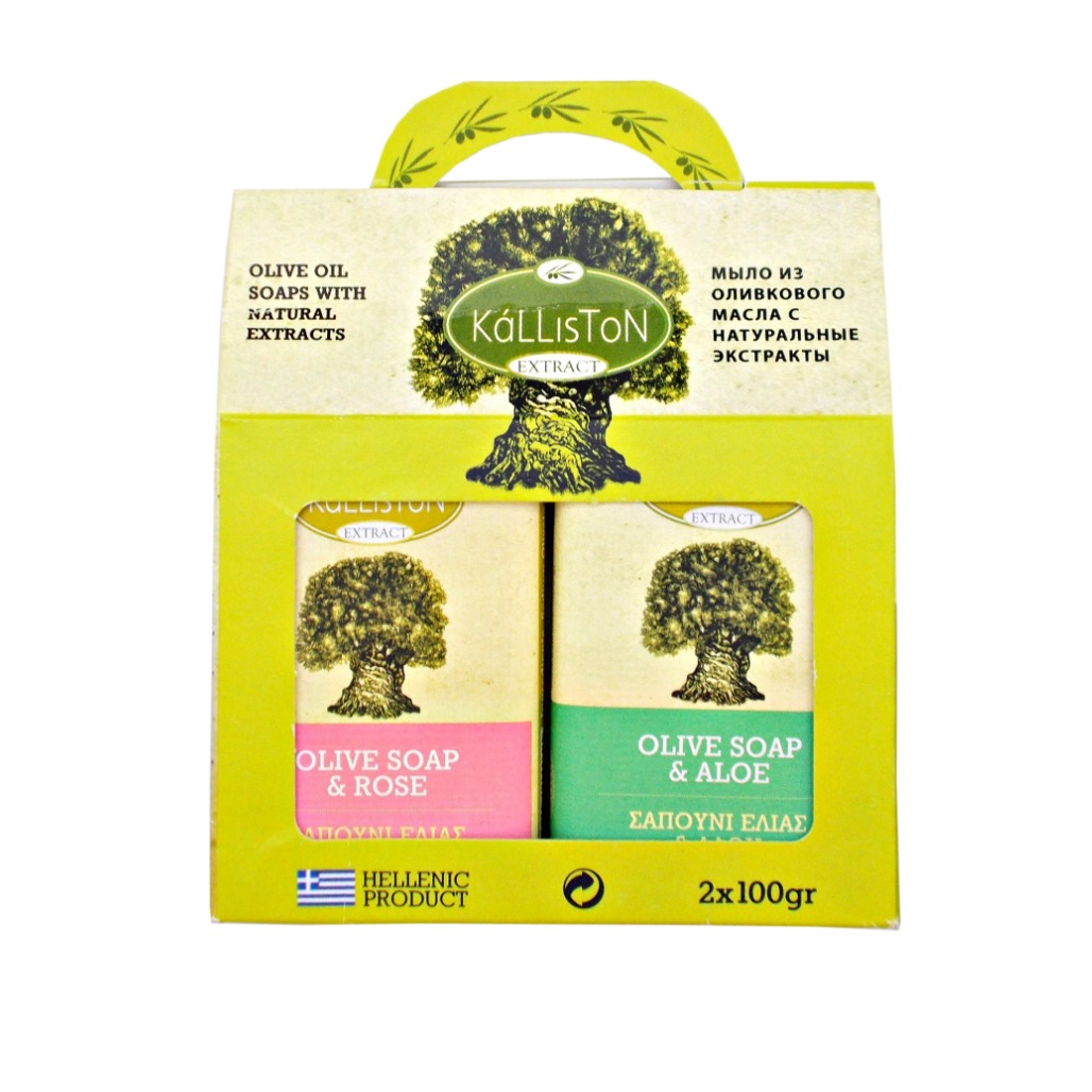 Set cadou sapun natural Kalliston Extract cu ulei de masline, trandafiri si aloe
