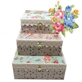 Set de cutii 3 in 1 handmade din lemn Vintage Floral